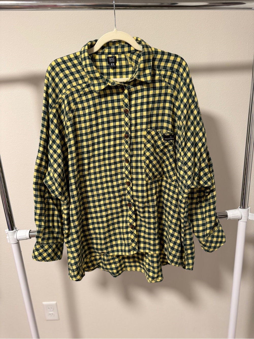BDG Yellow and Black Plaid Oversized Button-Down Shirt